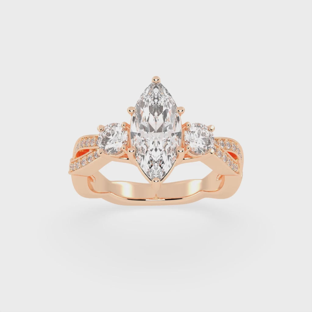 Marquise Cut Fancy Lab Grown Diamond Engagement Ring with Twisted Pave