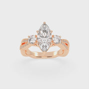 Marquise Cut Fancy Lab Grown Diamond Engagement Ring with Twisted Pave