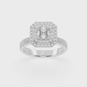 Asscher cut Pave Lab Grown Diamond Engagement Ring with vintage double halo setting