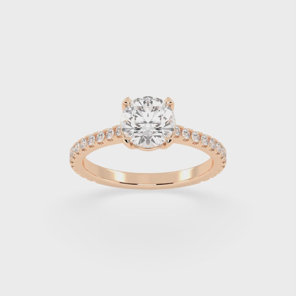 Round Cut Four Prong Pave  Lab Grown Diamond Engagement Ring