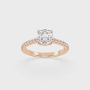 Round Cut Four Prong Pave  Lab Grown Diamond Engagement Ring