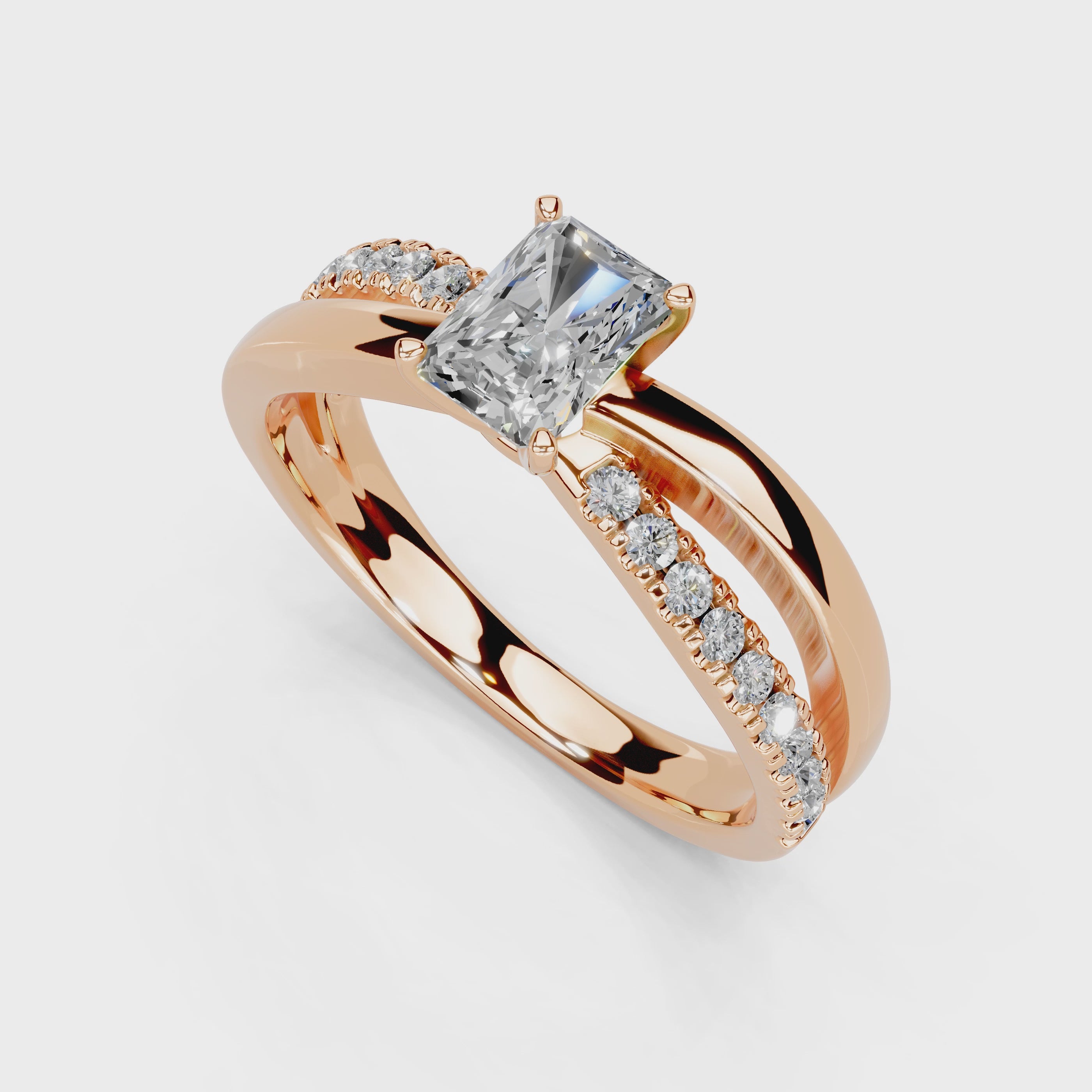 Radiant Cut Split Shank Lab Grown Diamond Engagement Ring with side stones