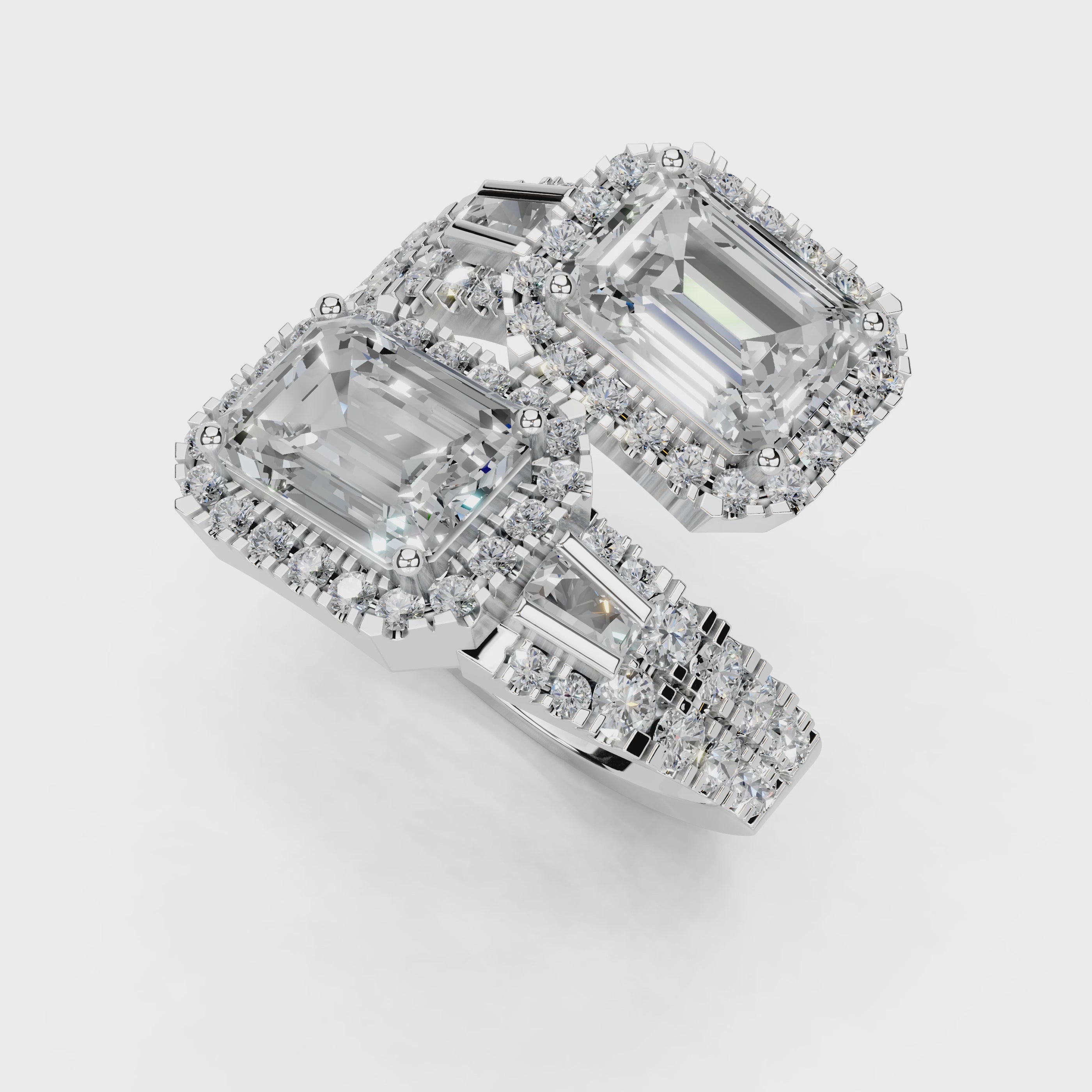 Emerald Cut Fancy  Lab Grown Diamond Engagement Ring