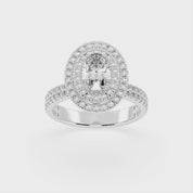 Oval cut Pave Lab Grown Diamond Engagement Ring with vintage double halo setting