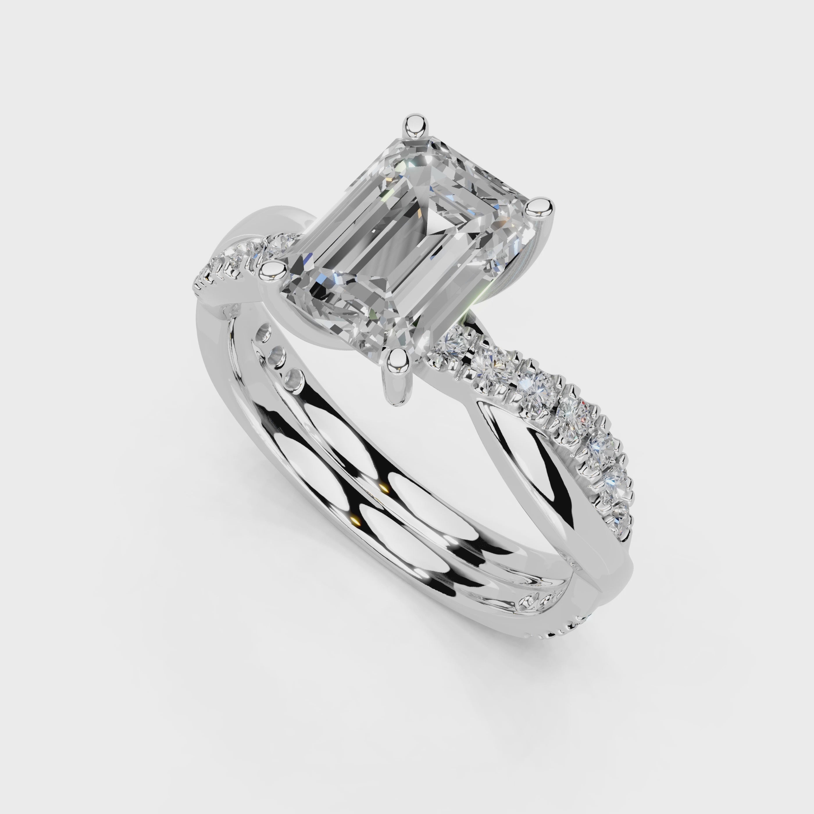 Emerald Cut Split Shank  Lab Grown Diamond Engagement Ring