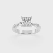 Pave Lab Grown Diamond Engagement Ring with Princess Center Stone