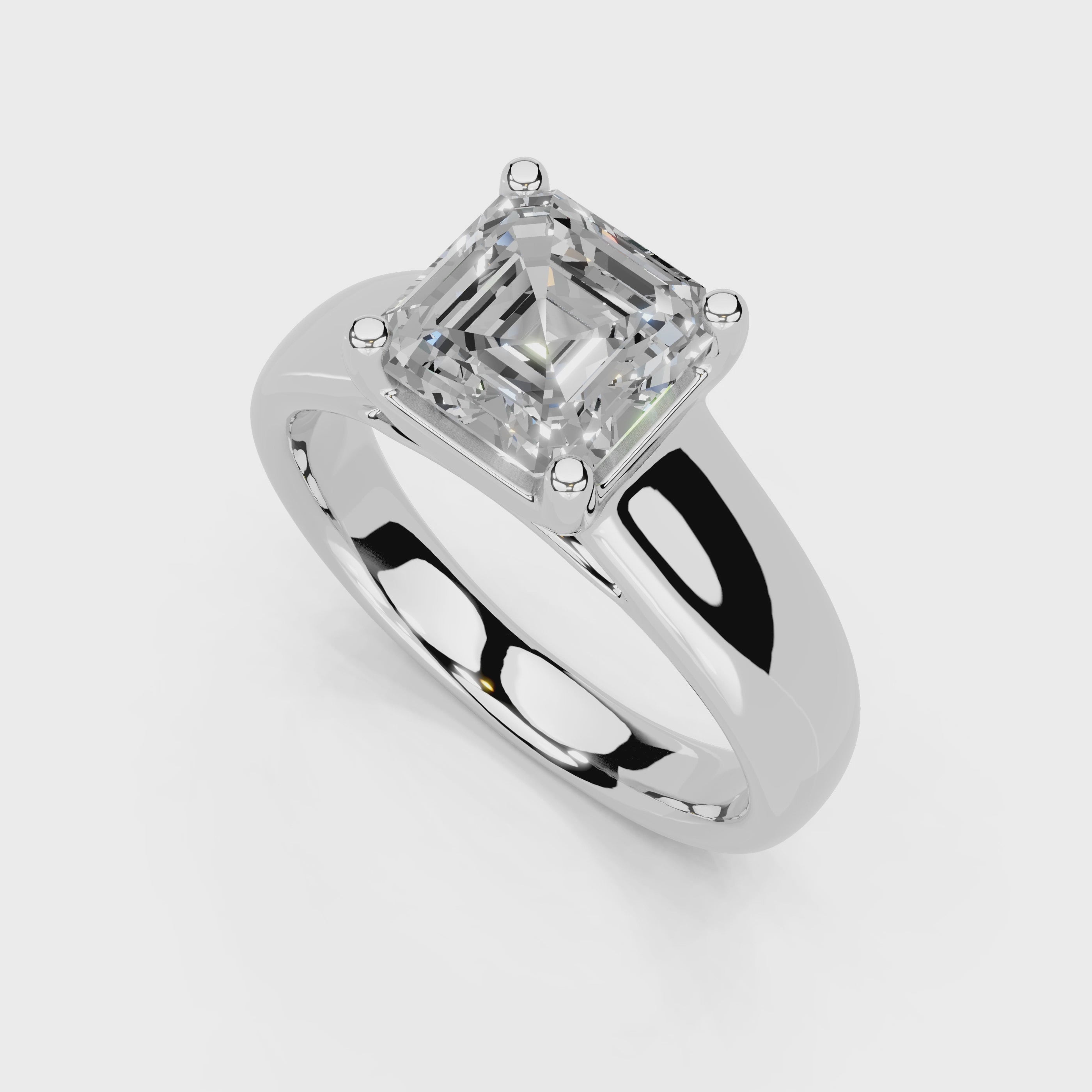 Asscher Cut Wide Band  Solitaire Lab Grown Diamond Engagement Ring (3.5 mm width)