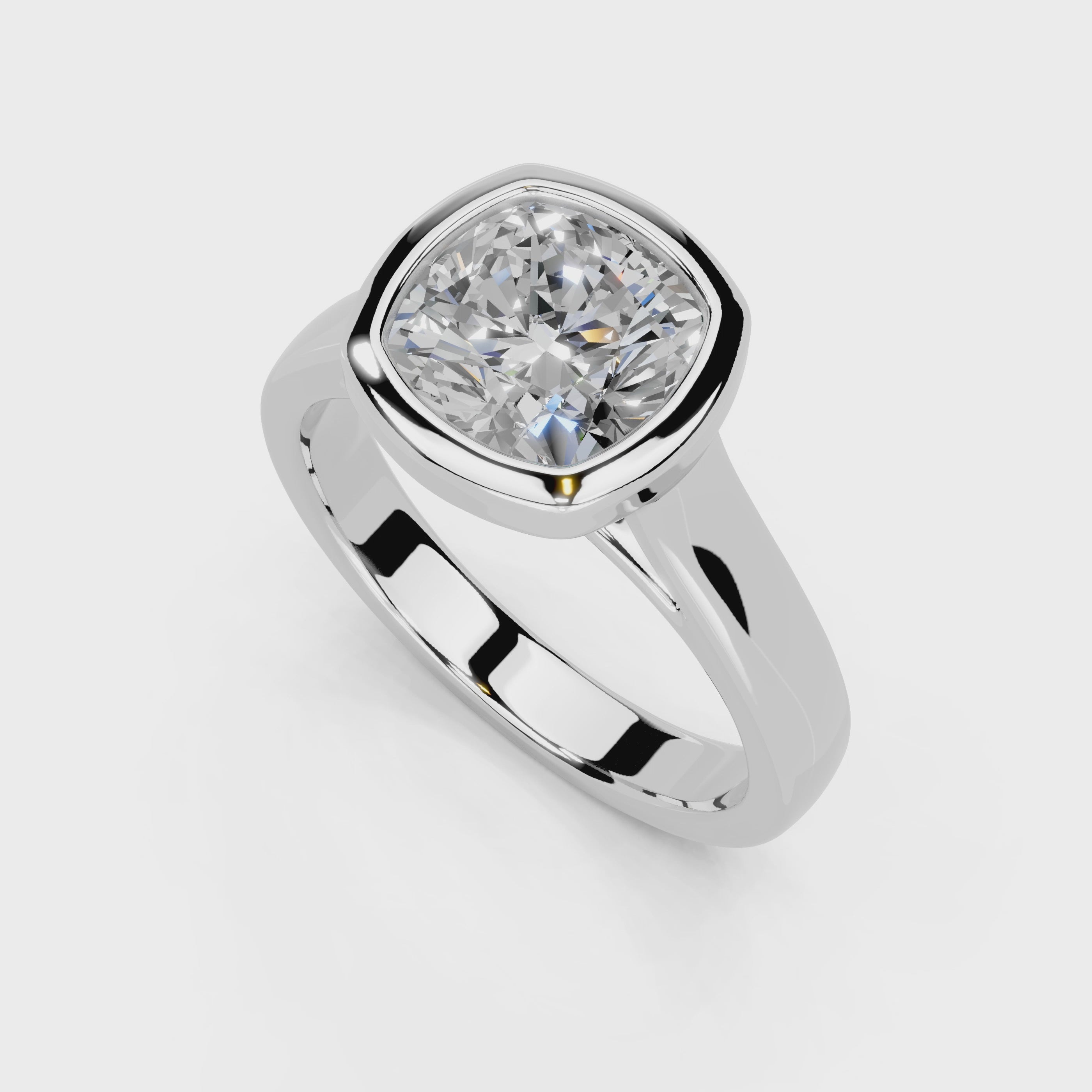 Cushion Cut Bezel Setting Lab Grown Diamond Engagement Ring