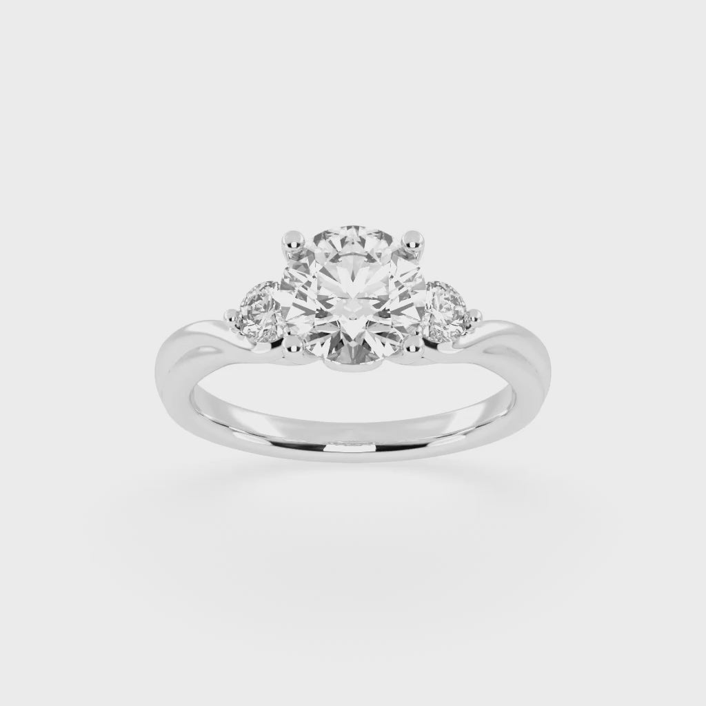 Round Cut Three Stone Lab Grown Diamond Engagement Ring with Round Cut Center Stone