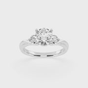 Round Cut Three Stone Lab Grown Diamond Engagement Ring with Round Cut Center Stone