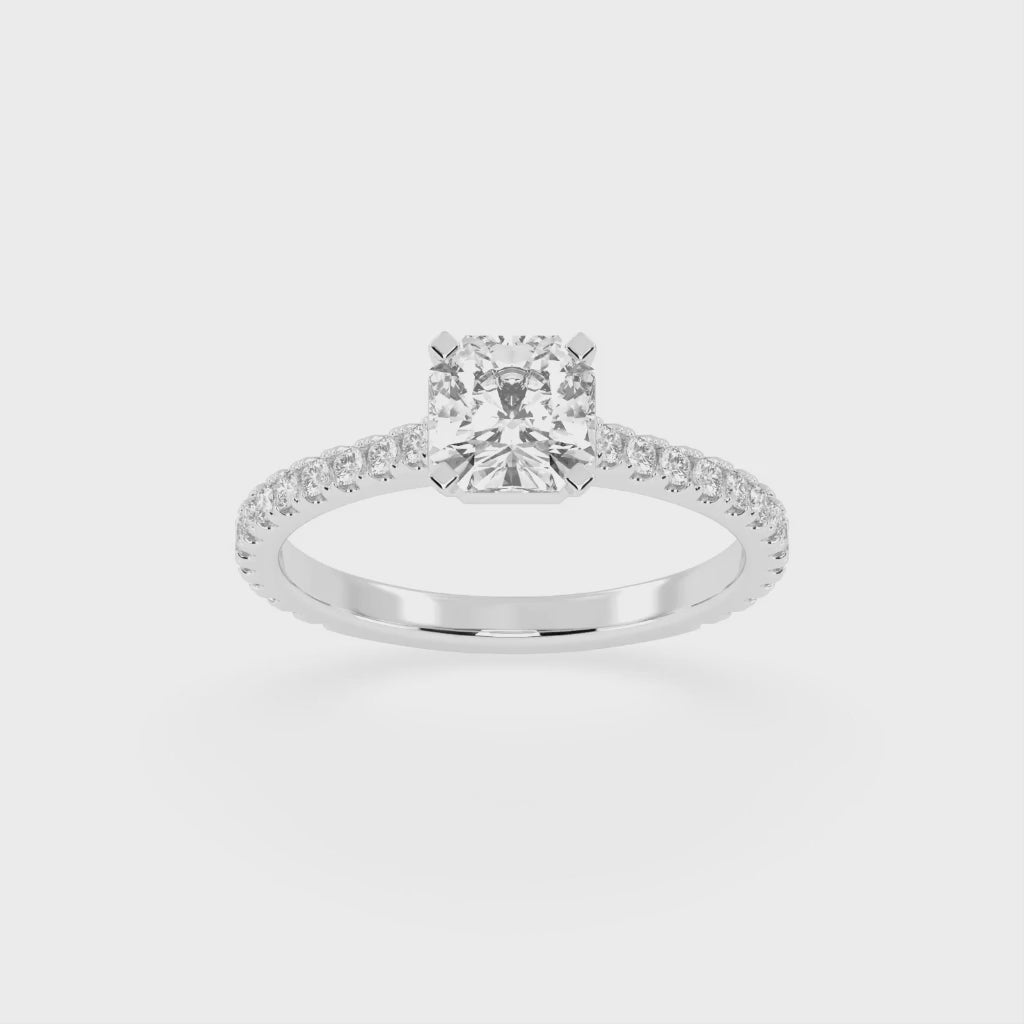 Asscher Cut Four Prong Pave  Lab Grown Diamond Engagement Ring