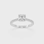 Asscher Cut Four Prong Pave  Lab Grown Diamond Engagement Ring