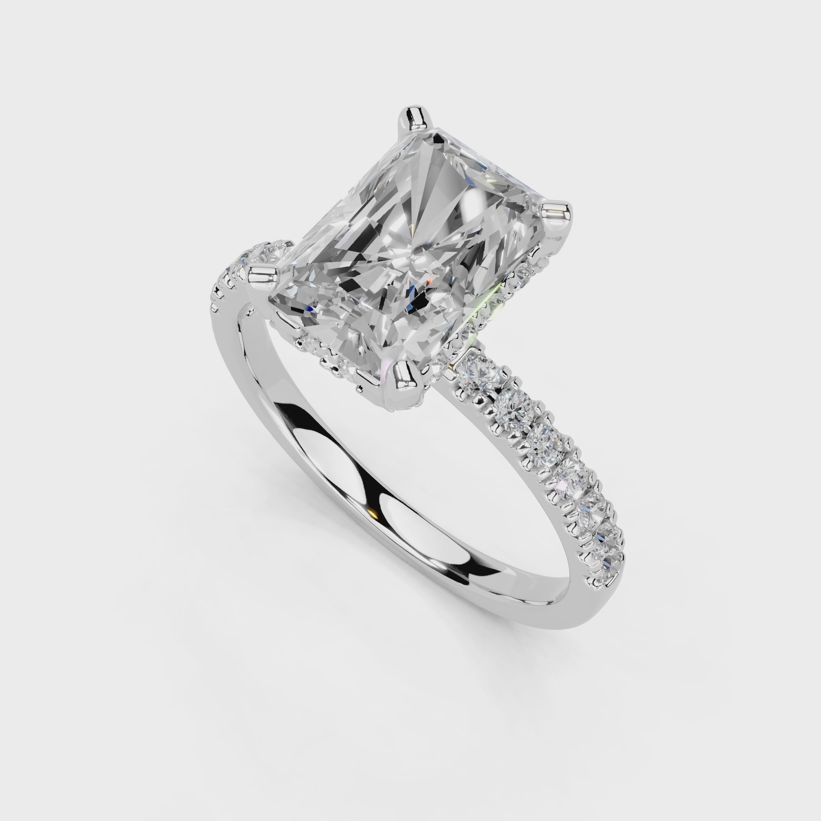 Radiant Cut Hidden Halo Pave  Lab Grown Diamond Engagement Ring