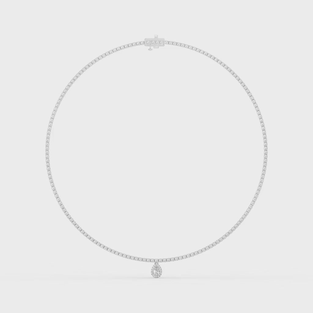 Pear Cut Halo Lab Grown Diamond Tennis Necklace