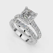 Asscher Cut Claw Prongs  Double Row  Pave Lab Grown Diamond Engagement Ring