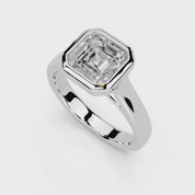 Asscher Cut Bezel Setting Lab Grown Diamond Engagement Ring