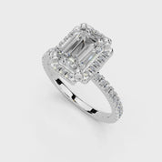 Emerald Cut Pave Setting Halo  Lab Grown Diamond Engagement Ring (1.6 mm width)