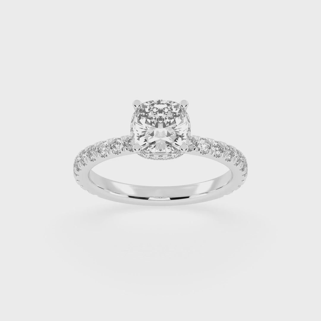 Cushion Cut Discreet Halo  Pave  Lab Grown Diamond Engagement Ring