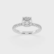 Cushion Cut Discreet Halo  Pave  Lab Grown Diamond Engagement Ring