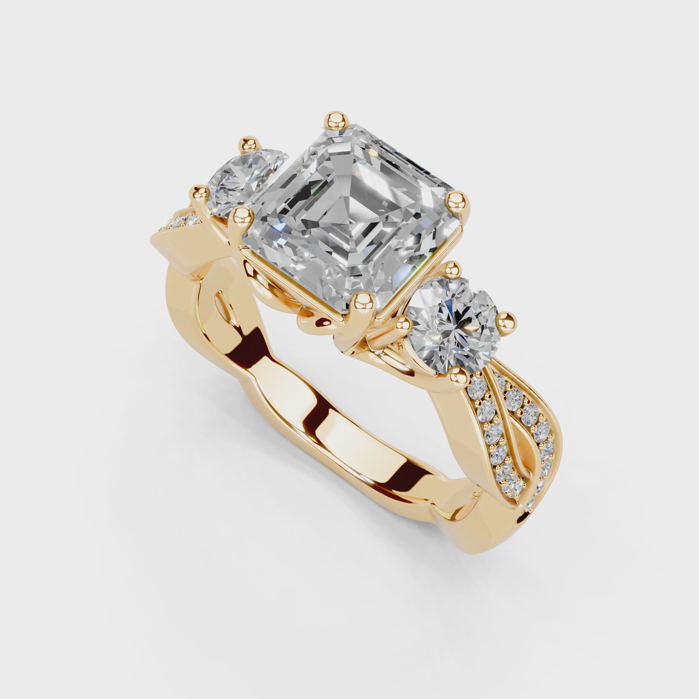 Asscher Cut Fancy Lab Grown Diamond Engagement Ring with Twisted Pave