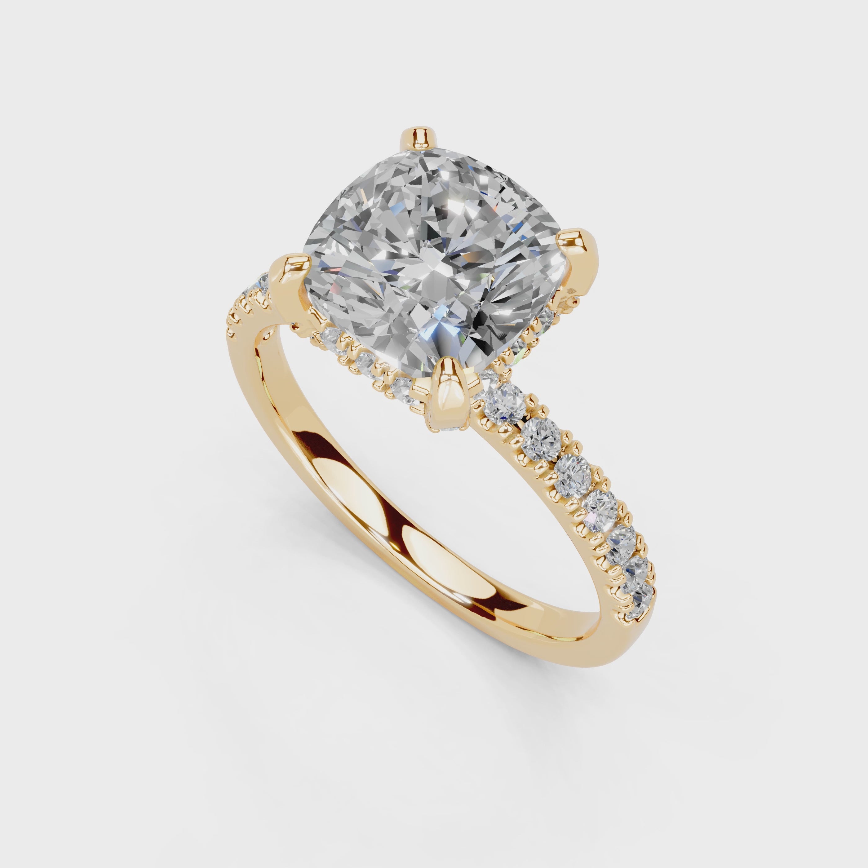 Cushion Cut Hidden Halo Pave  Lab Grown Diamond Engagement Ring