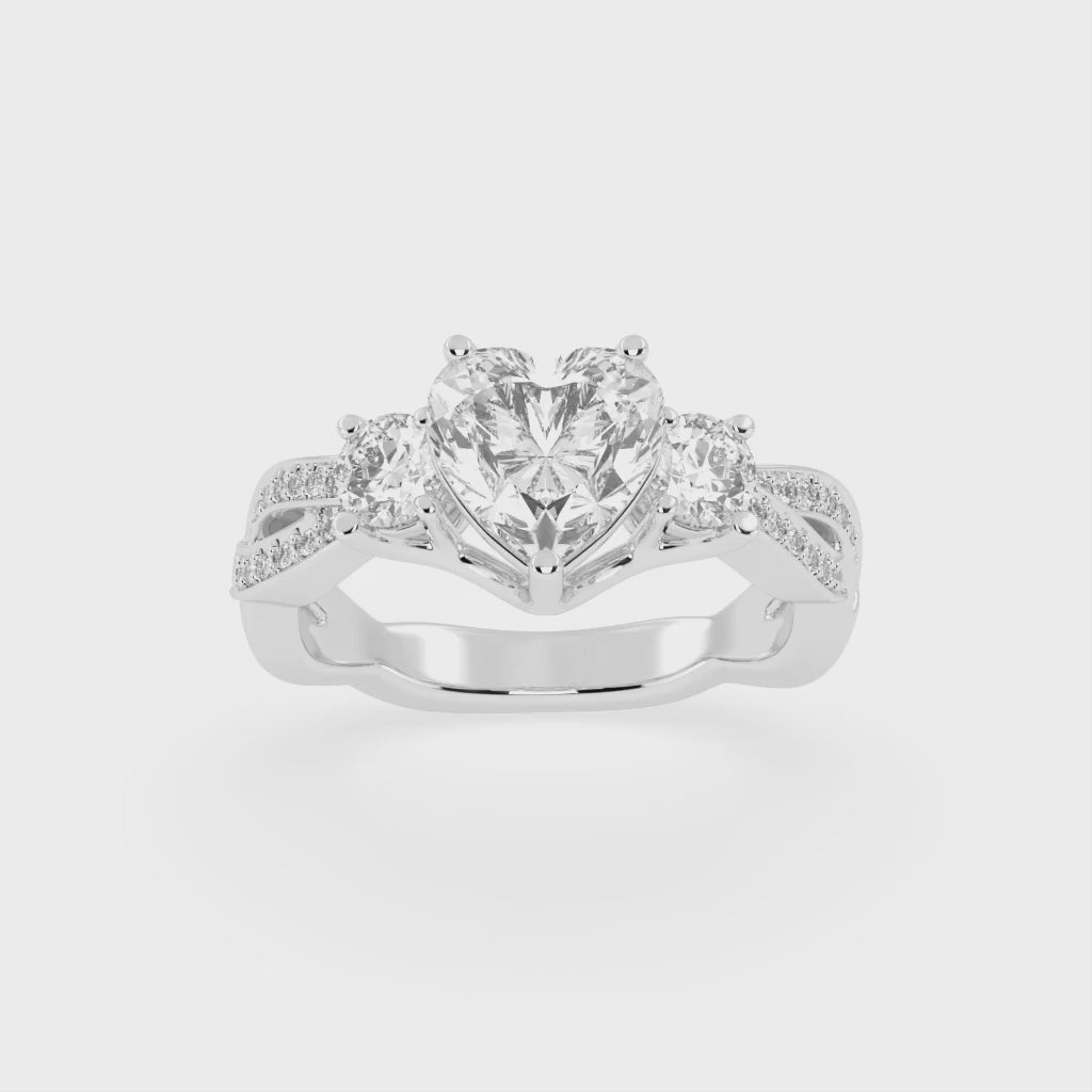 Heart Cut Fancy Lab Grown Diamond Engagement Ring with Twisted Pave