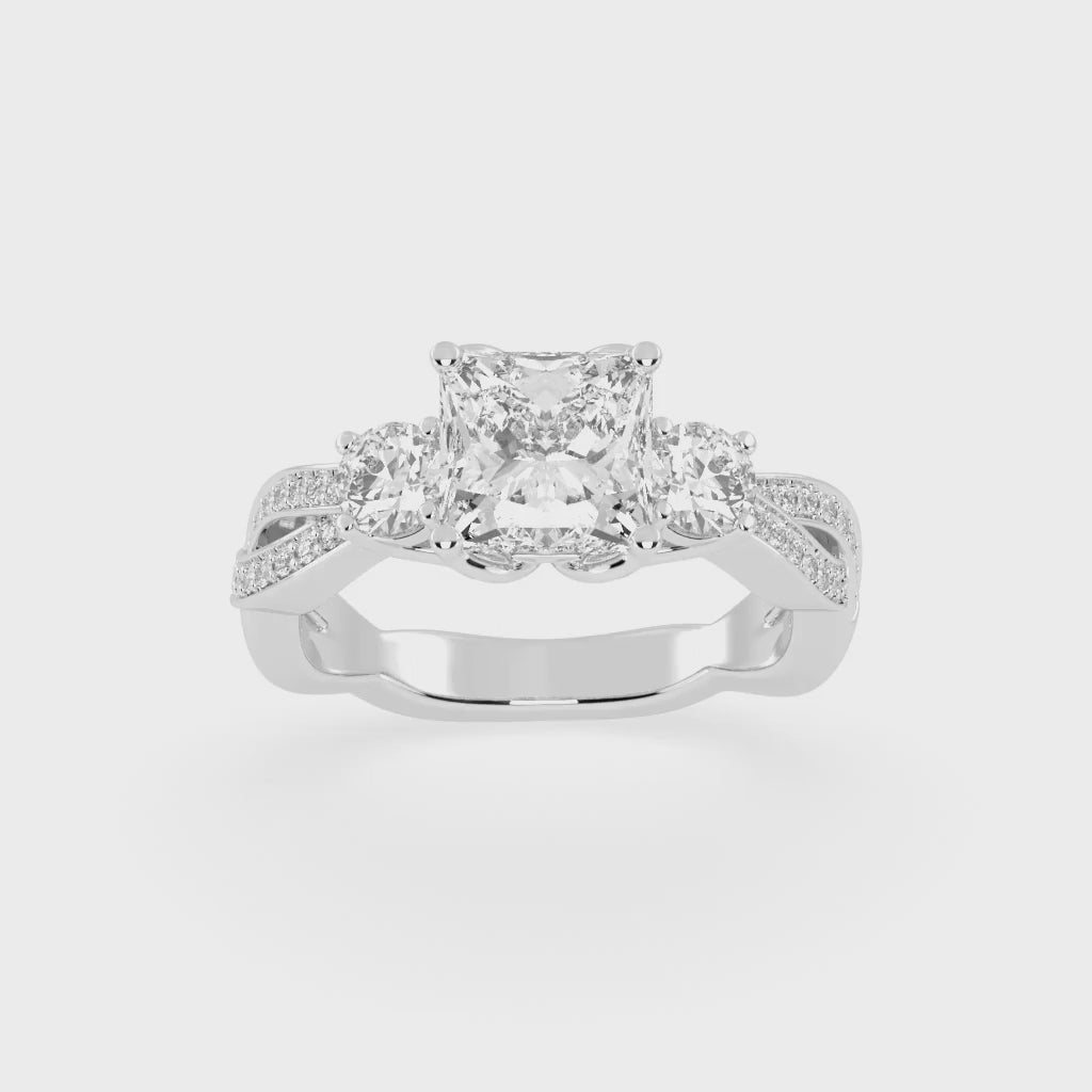 Princess Cut Fancy Lab Grown Diamond Engagement Ring with Twisted Pave