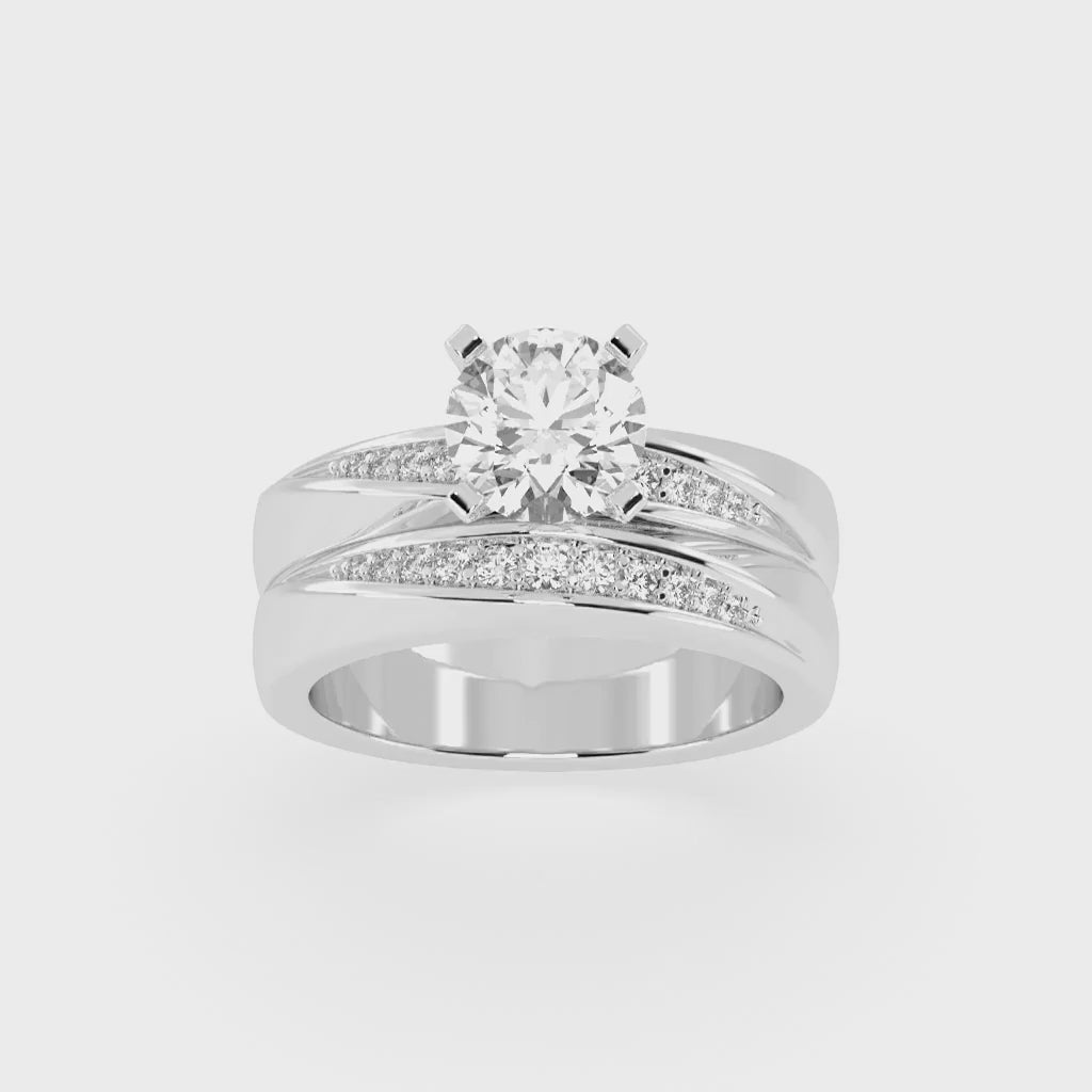 Round Cut Double Row Lab Grown Diamond Engagement Ring