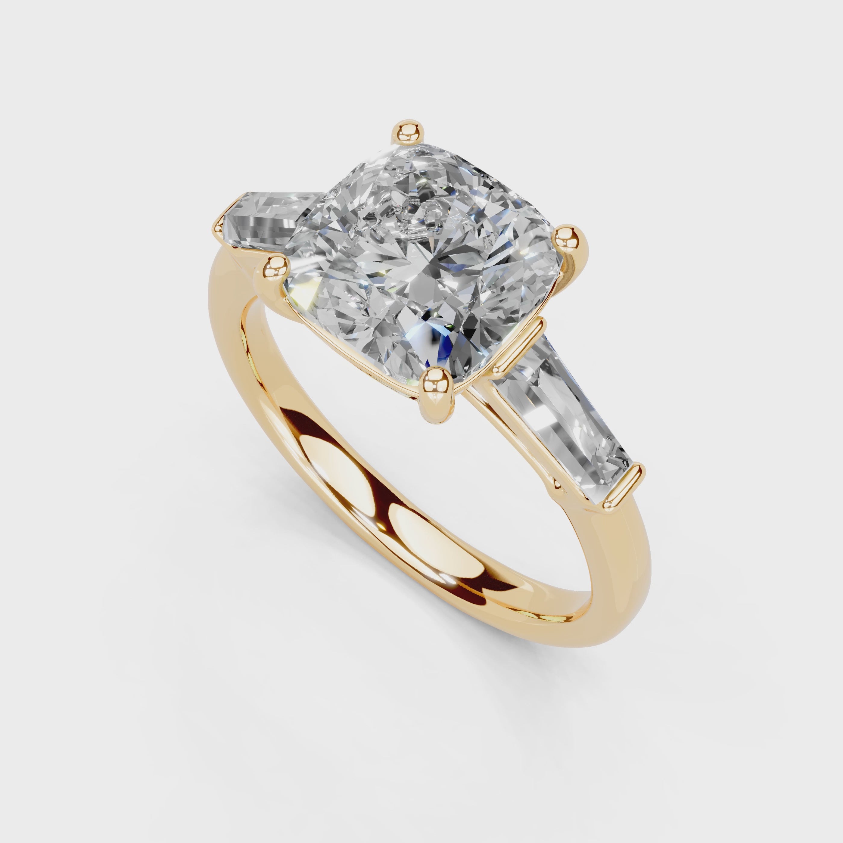 Cushion Cut Baguette Accent Lab Grown Diamond Engagement Ring