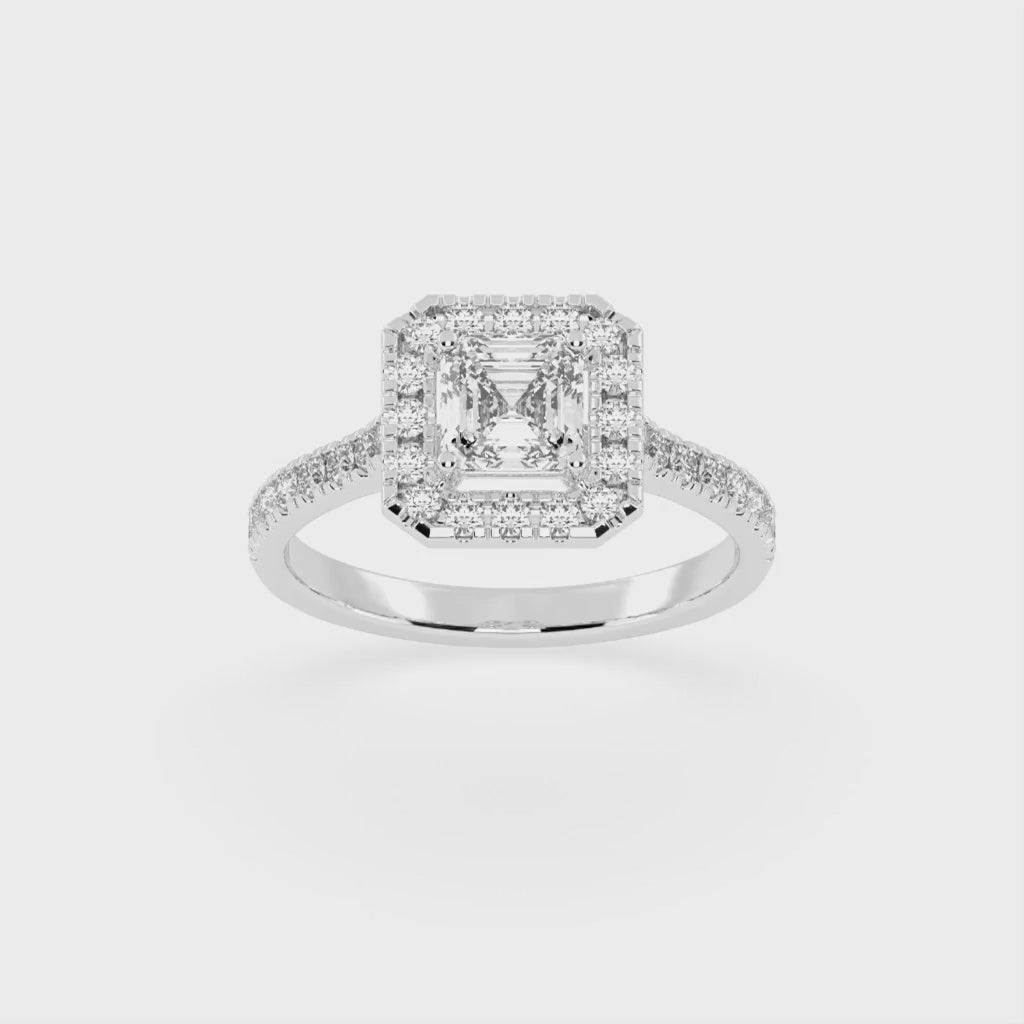 Asscher Cut Pave Setting Halo  Lab Grown Diamond Engagement Ring