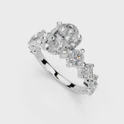 Oval Cut Fancy  Lab Grown Diamond Engagement Ring with Round side stones