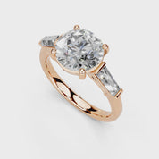 Round Cut Baguette Accent Lab Grown Diamond Engagement Ring