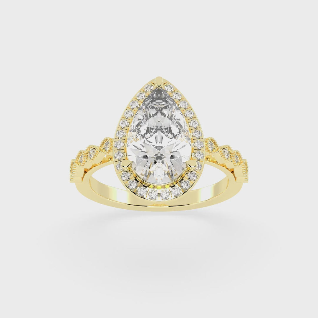 Pear Cut Halo Lab Grown Diamond Engagement Ring