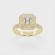 Asscher cut Pave Lab Grown Diamond Engagement Ring with vintage double halo setting