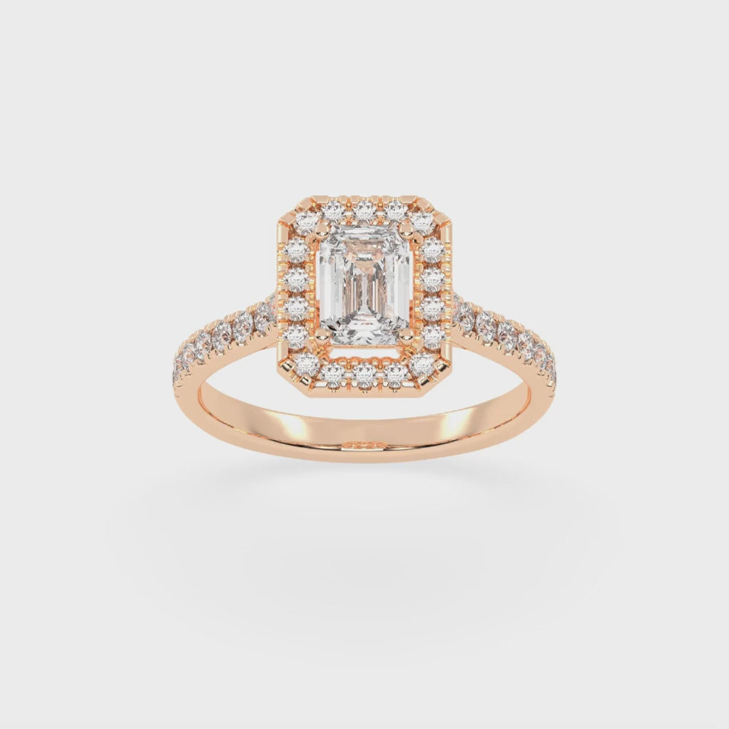 Emerald Cut Pave Setting Halo  Lab Grown Diamond Engagement Ring