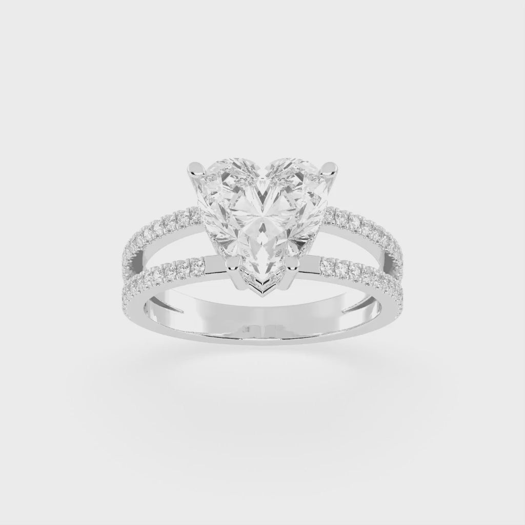 Heart Cut Split Shank Lab Grown Diamond Engagement Ring with Pave Setting