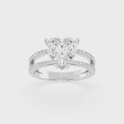 Heart Cut Split Shank Lab Grown Diamond Engagement Ring with Pave Setting