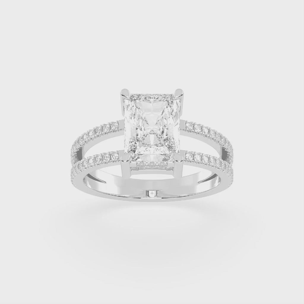 Radiant Cut Split Shank  Lab Grown Diamond Engagement Ring with Pave Setting