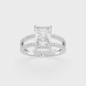 Radiant Cut Split Shank  Lab Grown Diamond Engagement Ring with Pave Setting