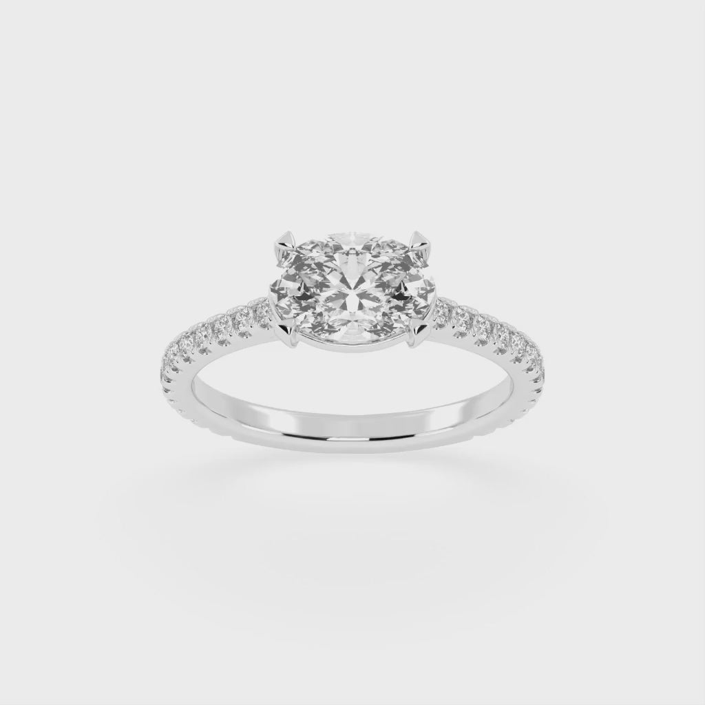 Oval Cut Four Prong Pave  Lab Grown Diamond Engagement Ring