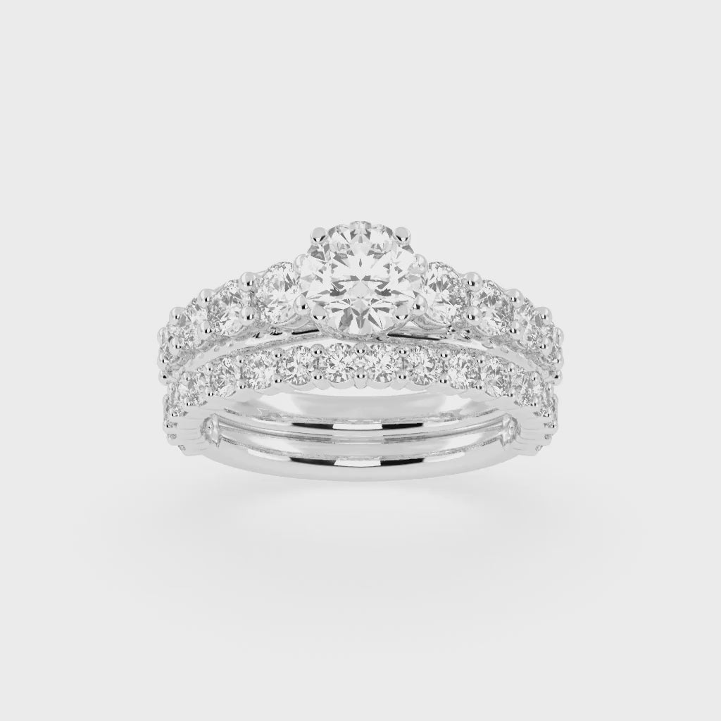 Round Cut Double Row Lab Grown Diamond Engagement Ring