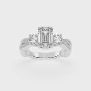 Emerald Cut Fancy Lab Grown Diamond Engagement Ring with Twisted Pave