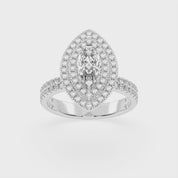 Marquise cut Pave Lab Grown Diamond Engagement Ring with vintage double halo setting