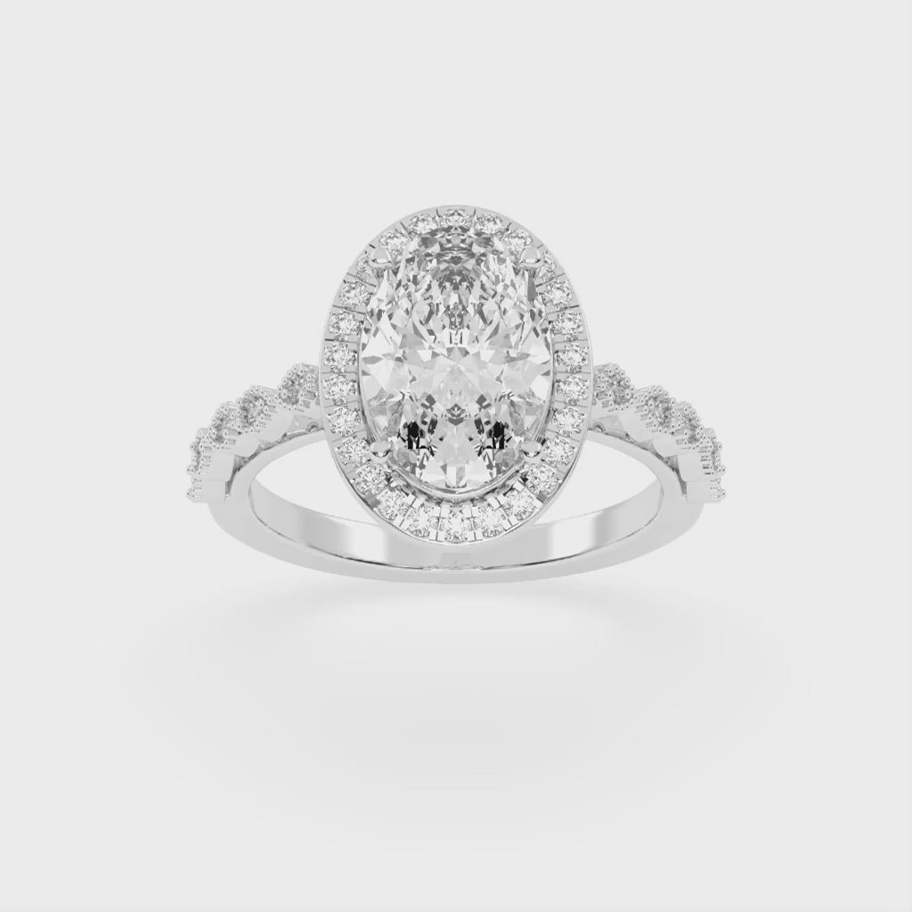 Oval Cut Halo Lab Grown Diamond Engagement Ring