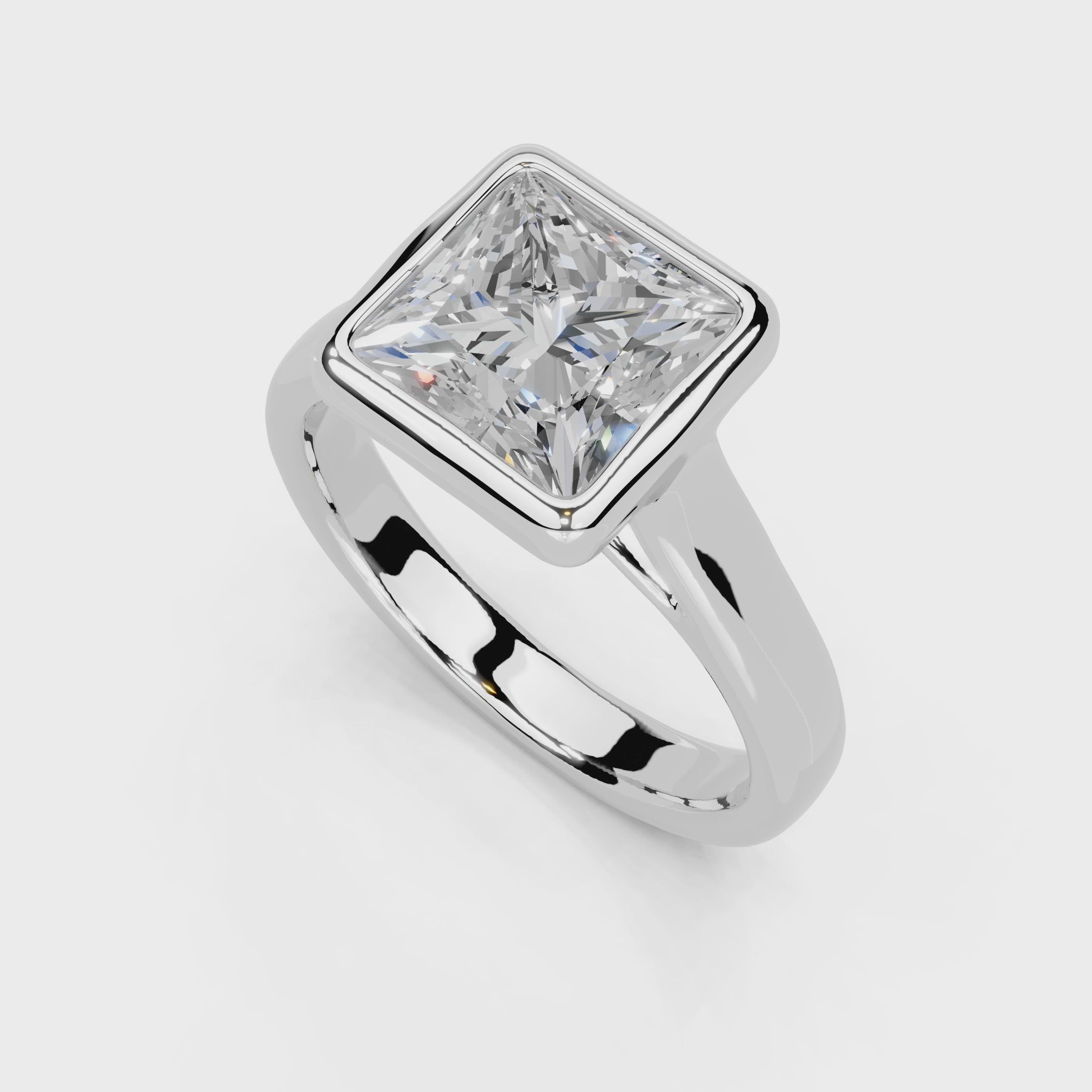 Princess Cut Bezel Setting Lab Grown Diamond Engagement Ring