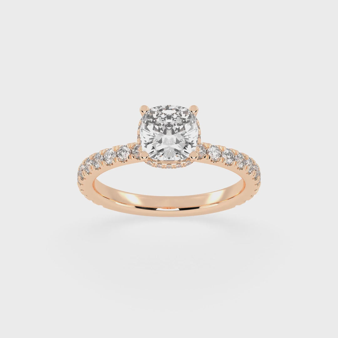 Cushion Cut Discreet Halo  Pave  Lab Grown Diamond Engagement Ring