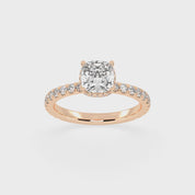 Cushion Cut Discreet Halo  Pave  Lab Grown Diamond Engagement Ring