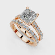 Asscher Cut Claw Prongs  Double Row  Pave Lab Grown Diamond Engagement Ring