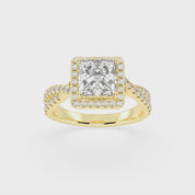 Princess cut Halo Lab Grown Diamond Engagement Ring with Twisted Pave Setting