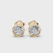 Bezel set round Diamond Studs (14K Yellow Gold, 1 CT Total Weight)